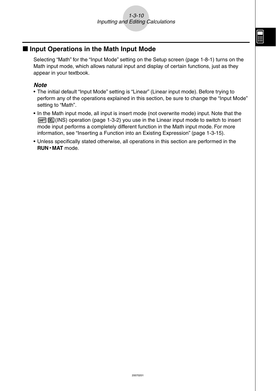 K input operations in the math input mode | Casio SERIES FX-9860G User Manual | Page 42 / 603