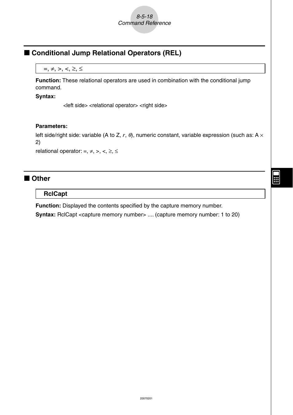 K conditional jump relational operators (rel), K other | Casio SERIES FX-9860G User Manual | Page 421 / 603