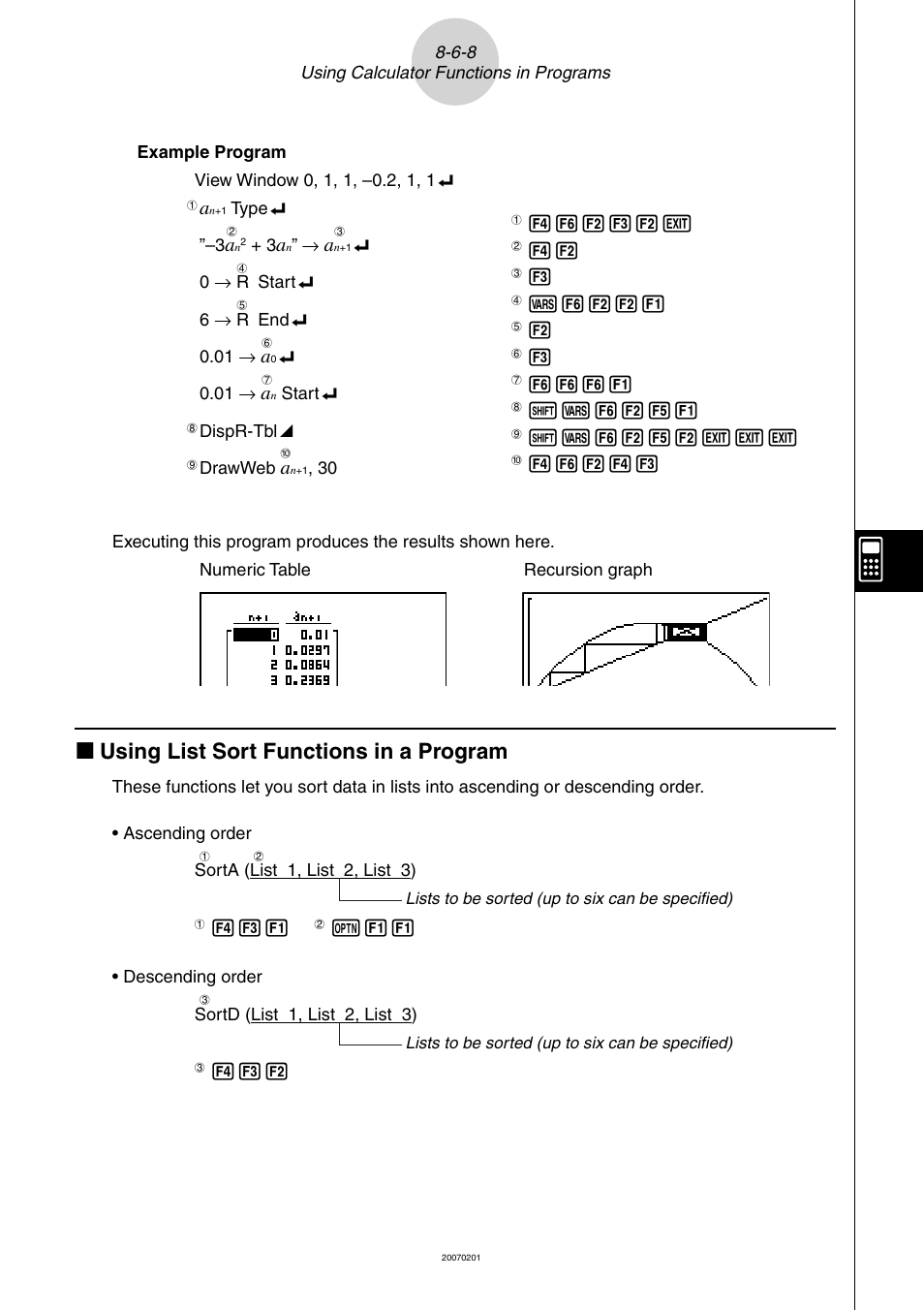 K using list sort functions in a program | Casio SERIES FX-9860G User Manual | Page 429 / 603