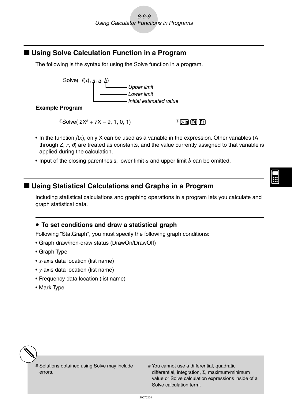 K using solve calculation function in a program | Casio SERIES FX-9860G User Manual | Page 430 / 603