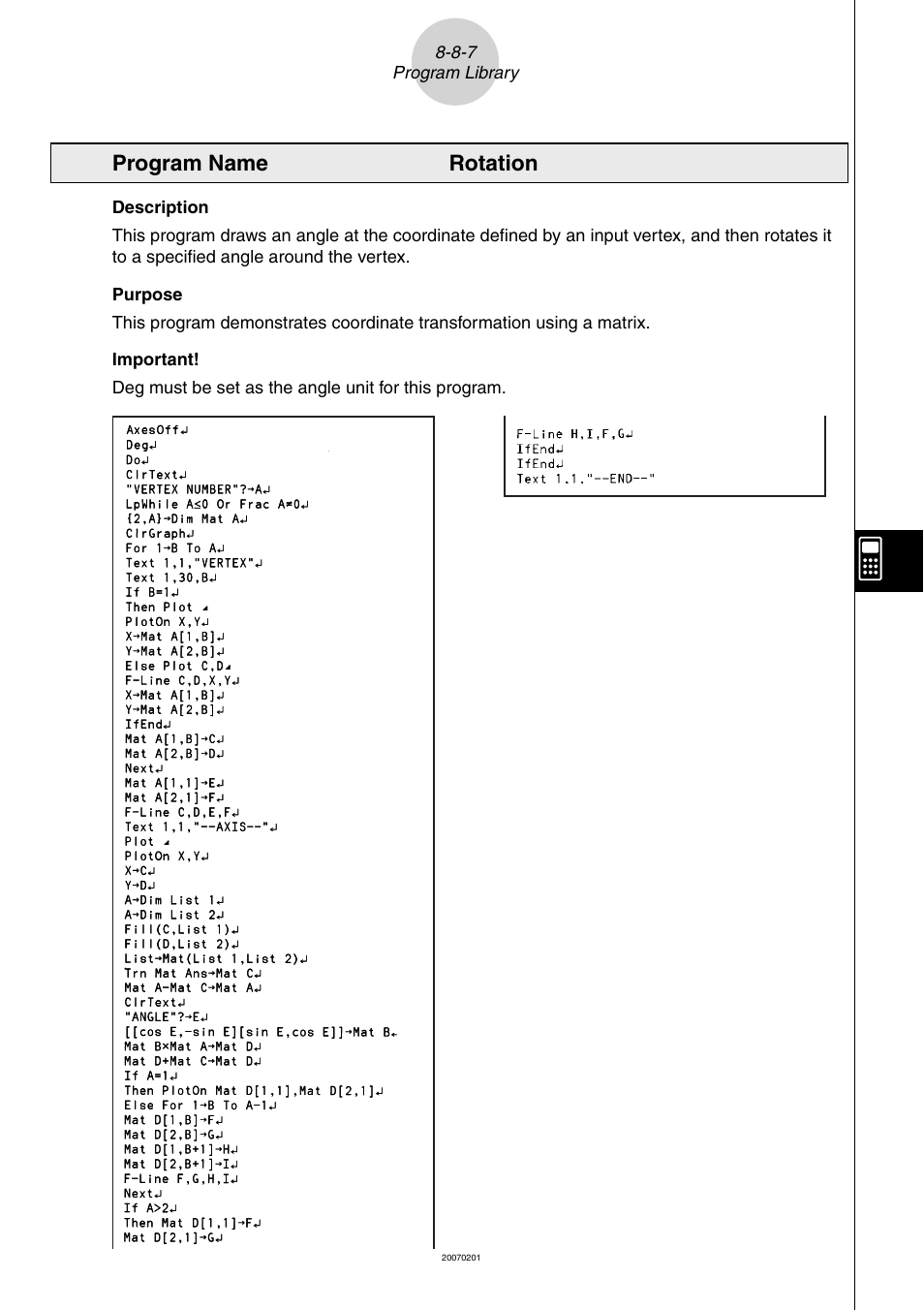 Program name rotation | Casio SERIES FX-9860G User Manual | Page 443 / 603