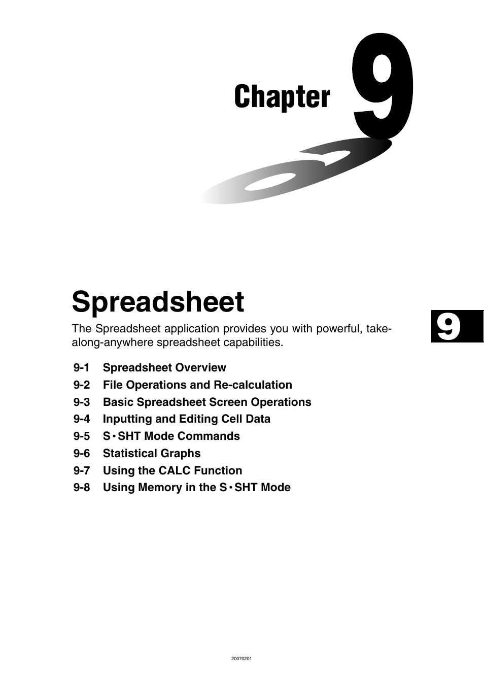 Chapter 9 spreadsheet, Chapter, Spreadsheet | Casio SERIES FX-9860G User Manual | Page 447 / 603