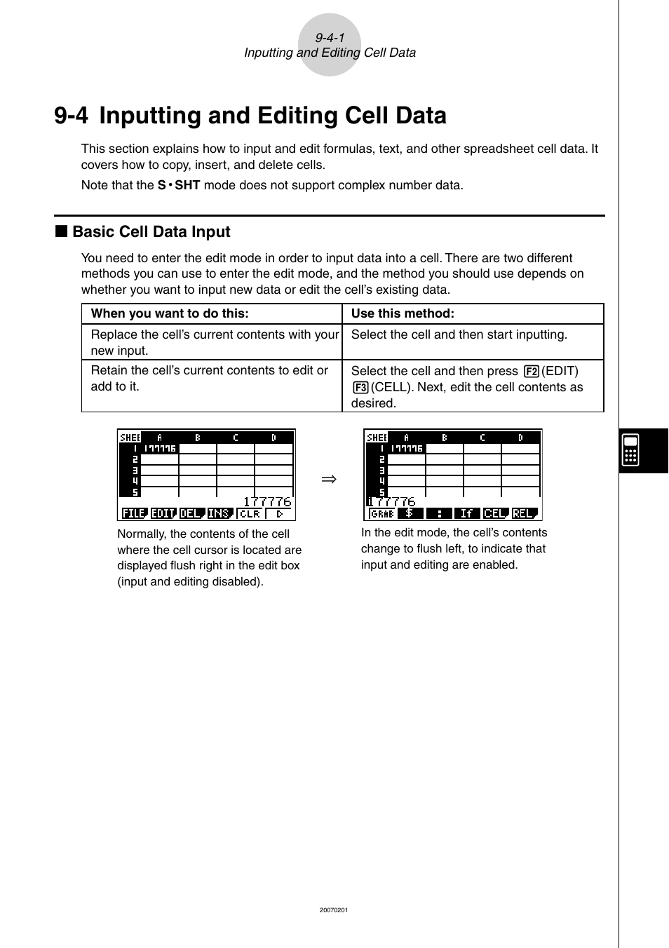 4 inputting and editing cell data, 4 inputting and editing cell data -4-1, K basic cell data input | Casio SERIES FX-9860G User Manual | Page 459 / 603