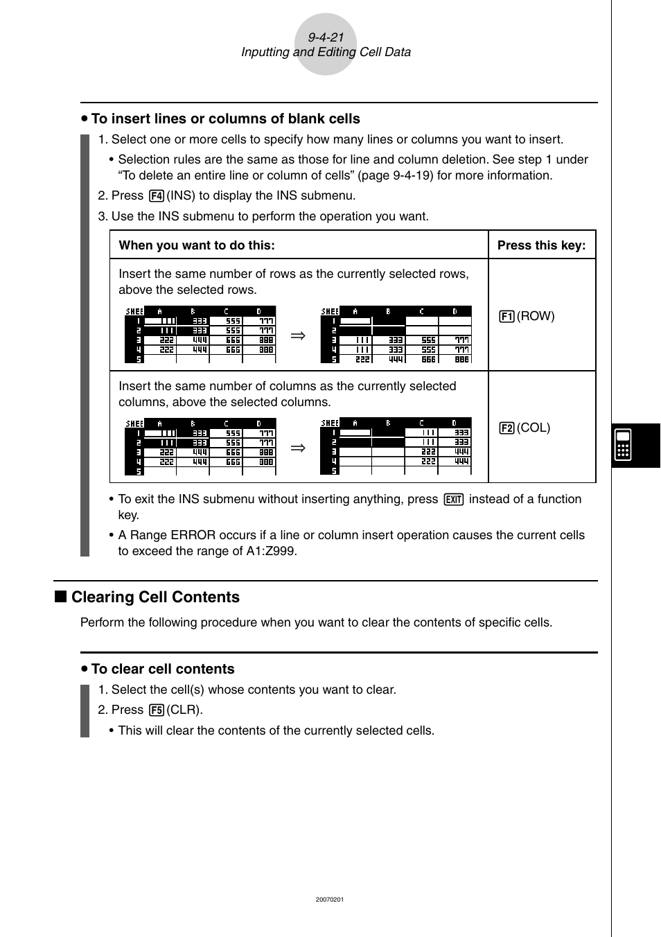 K clearing cell contents | Casio SERIES FX-9860G User Manual | Page 479 / 603