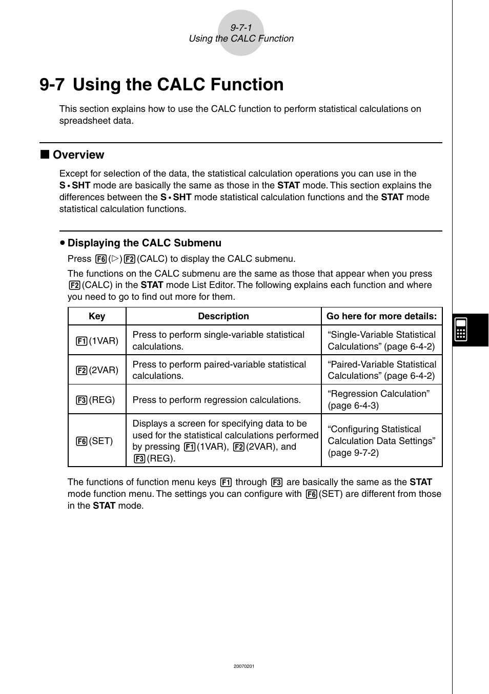 7 using the calc function, 7 using the calc function -7-1, K overview | Casio SERIES FX-9860G User Manual | Page 490 / 603