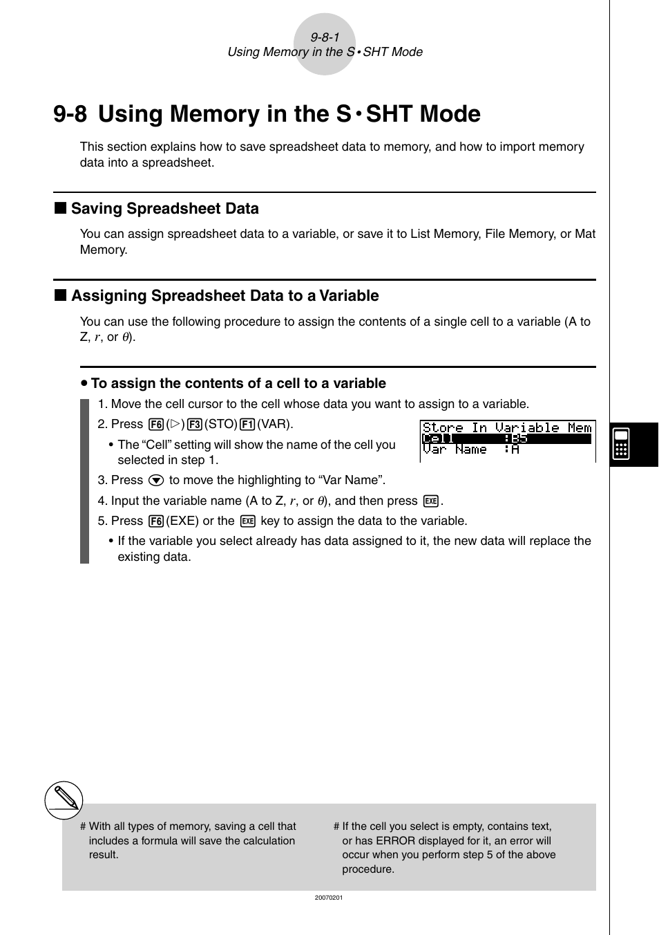 8 using memory in the s • sht mode, 8 using memory in the s, Sht mode -8-1 | Sht mode | Casio SERIES FX-9860G User Manual | Page 494 / 603