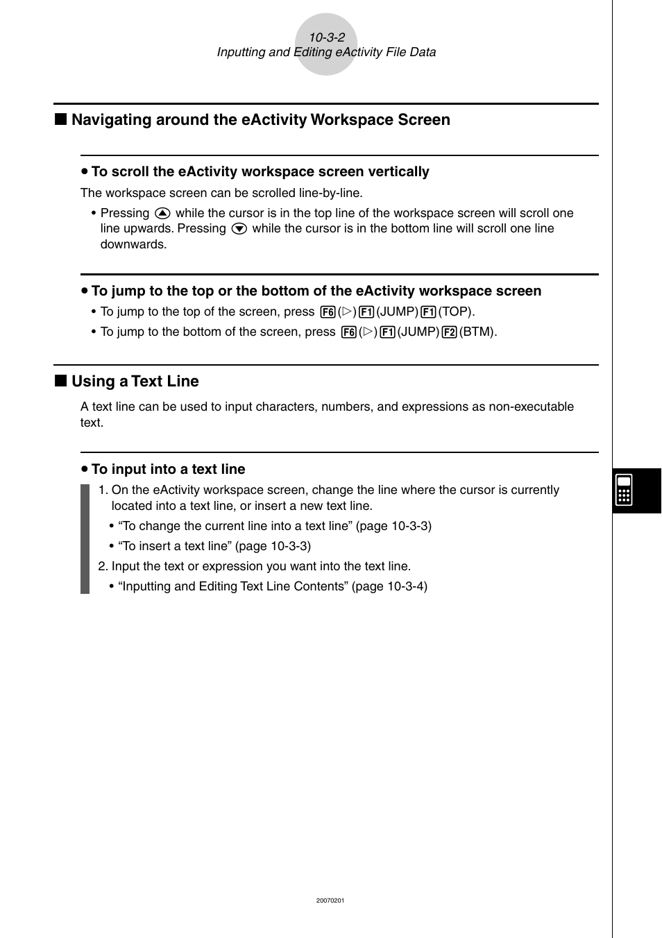 K navigating around the eactivity workspace screen, K using a text line | Casio SERIES FX-9860G User Manual | Page 511 / 603