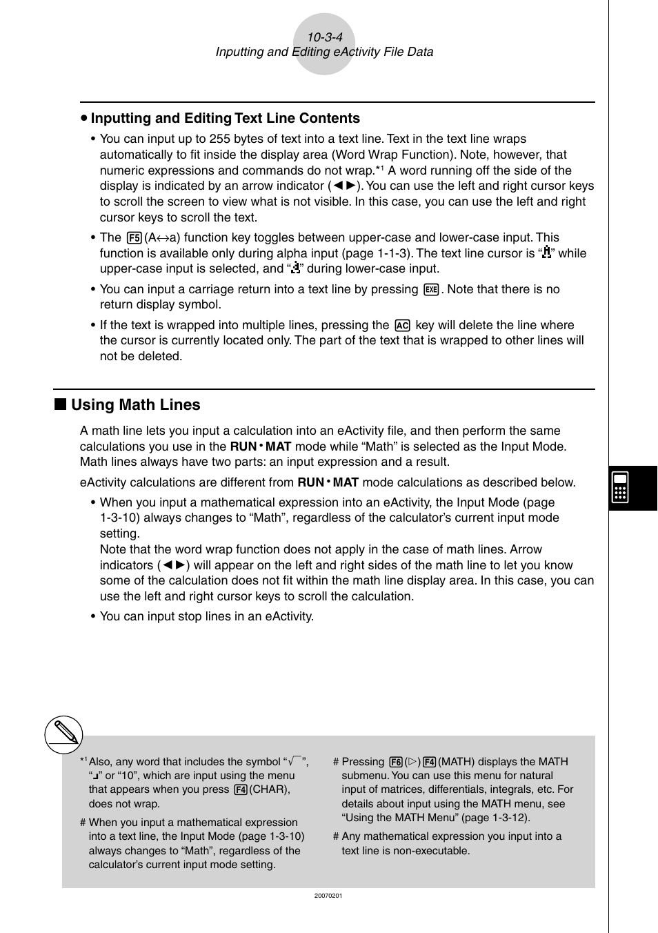 K using math lines, U inputting and editing text line contents | Casio SERIES FX-9860G User Manual | Page 513 / 603