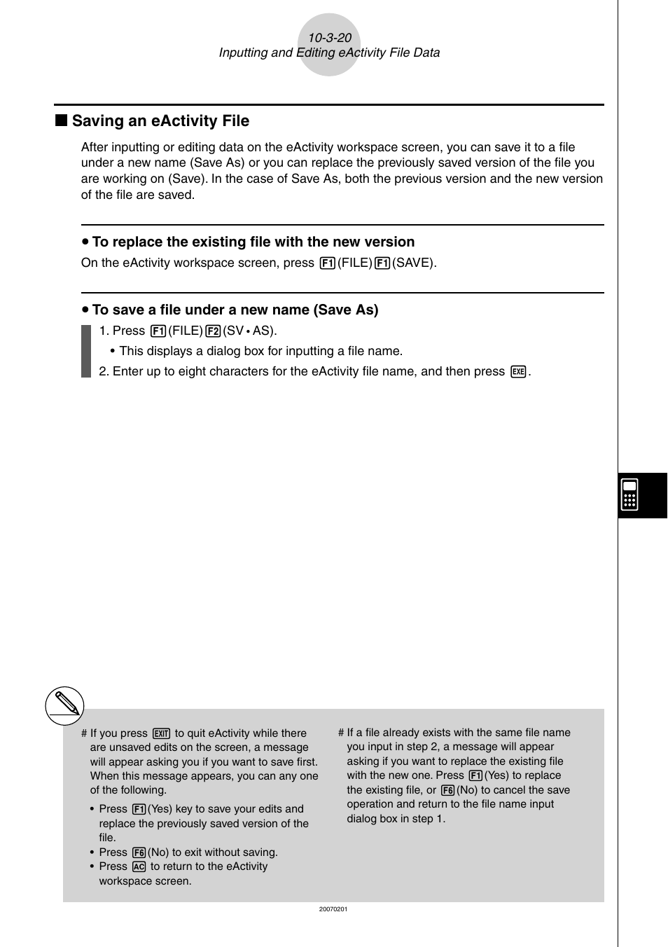 K saving an eactivity file, U to save a ﬁ le under a new name (save as) | Casio SERIES FX-9860G User Manual | Page 529 / 603