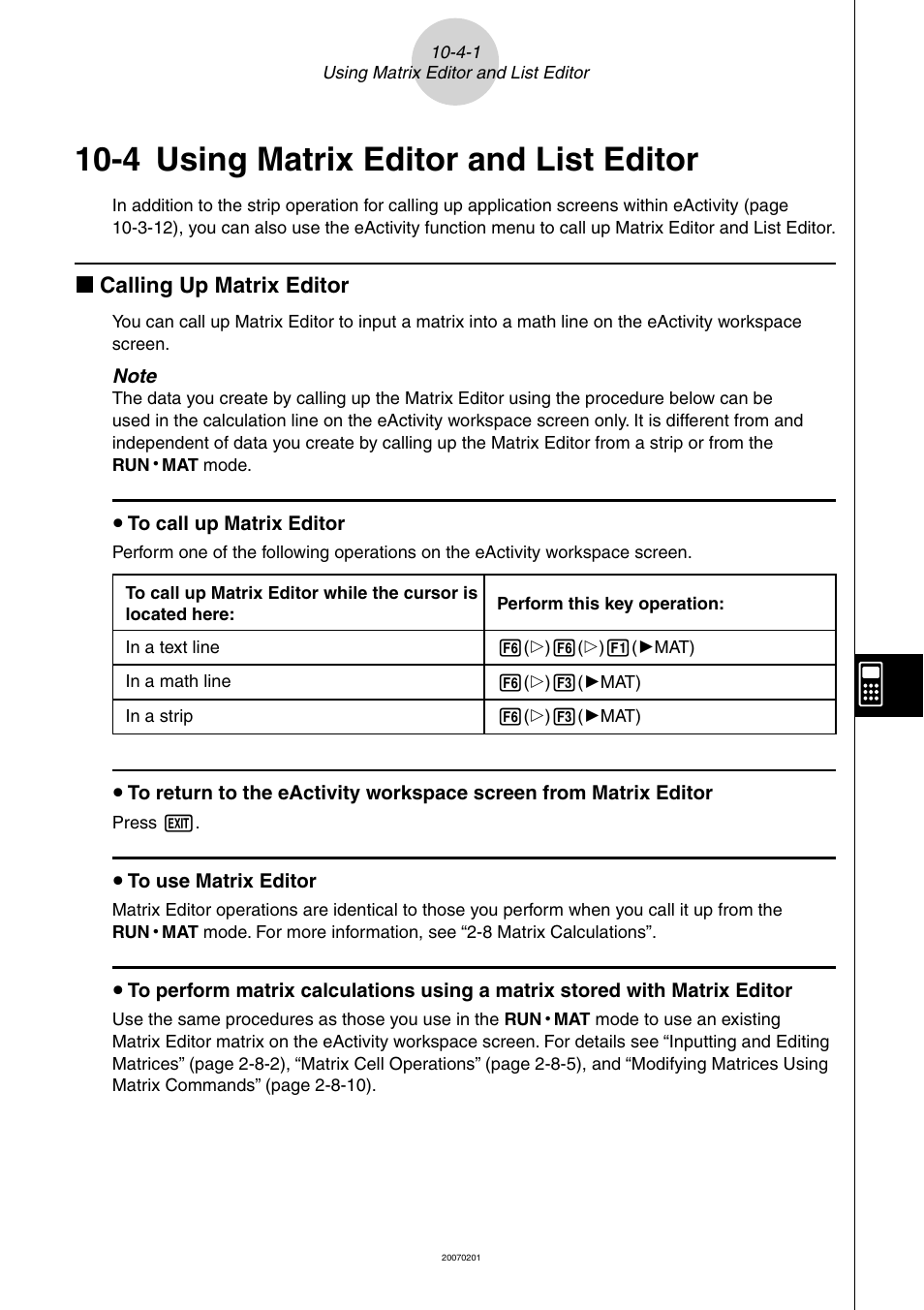 4 using matrix editor and list editor, Using matrix editor and list editor -4-1, K calling up matrix editor | Casio SERIES FX-9860G User Manual | Page 530 / 603