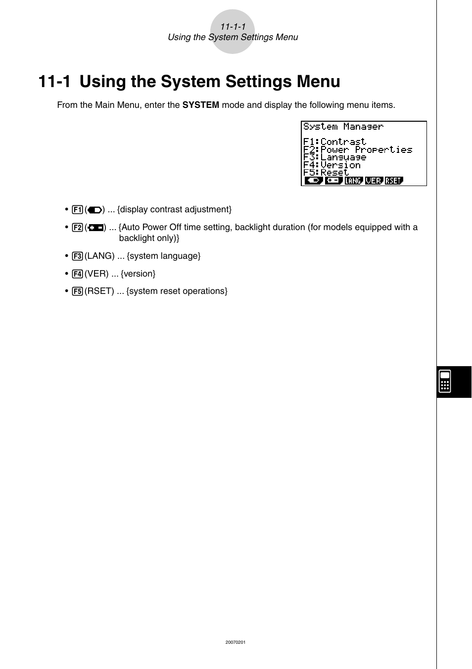 1 using the system settings menu, Using the system settings menu -1-1 | Casio SERIES FX-9860G User Manual | Page 551 / 603