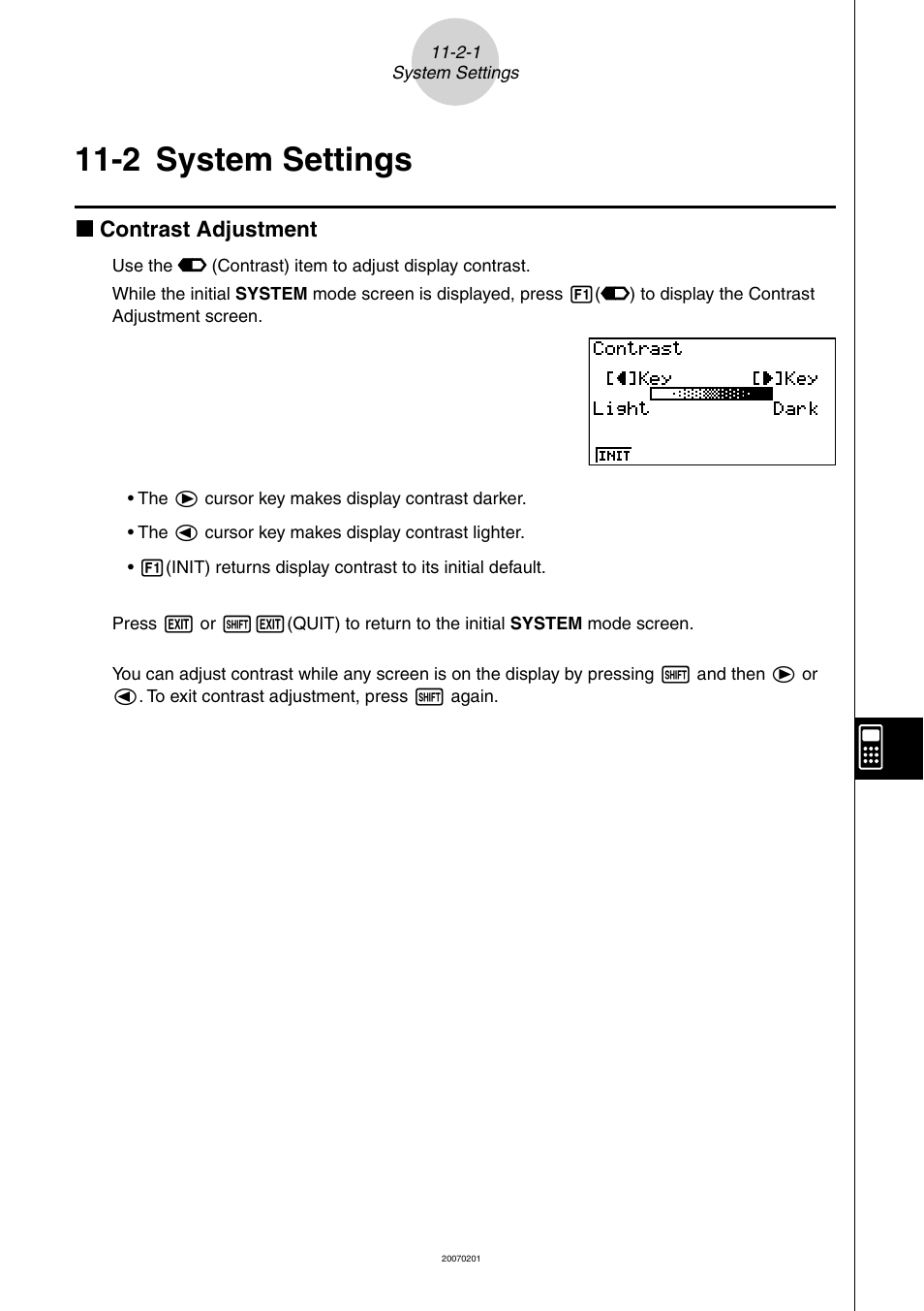 2 system settings, System, Settings | 2 system, K contrast adjustment | Casio SERIES FX-9860G User Manual | Page 552 / 603