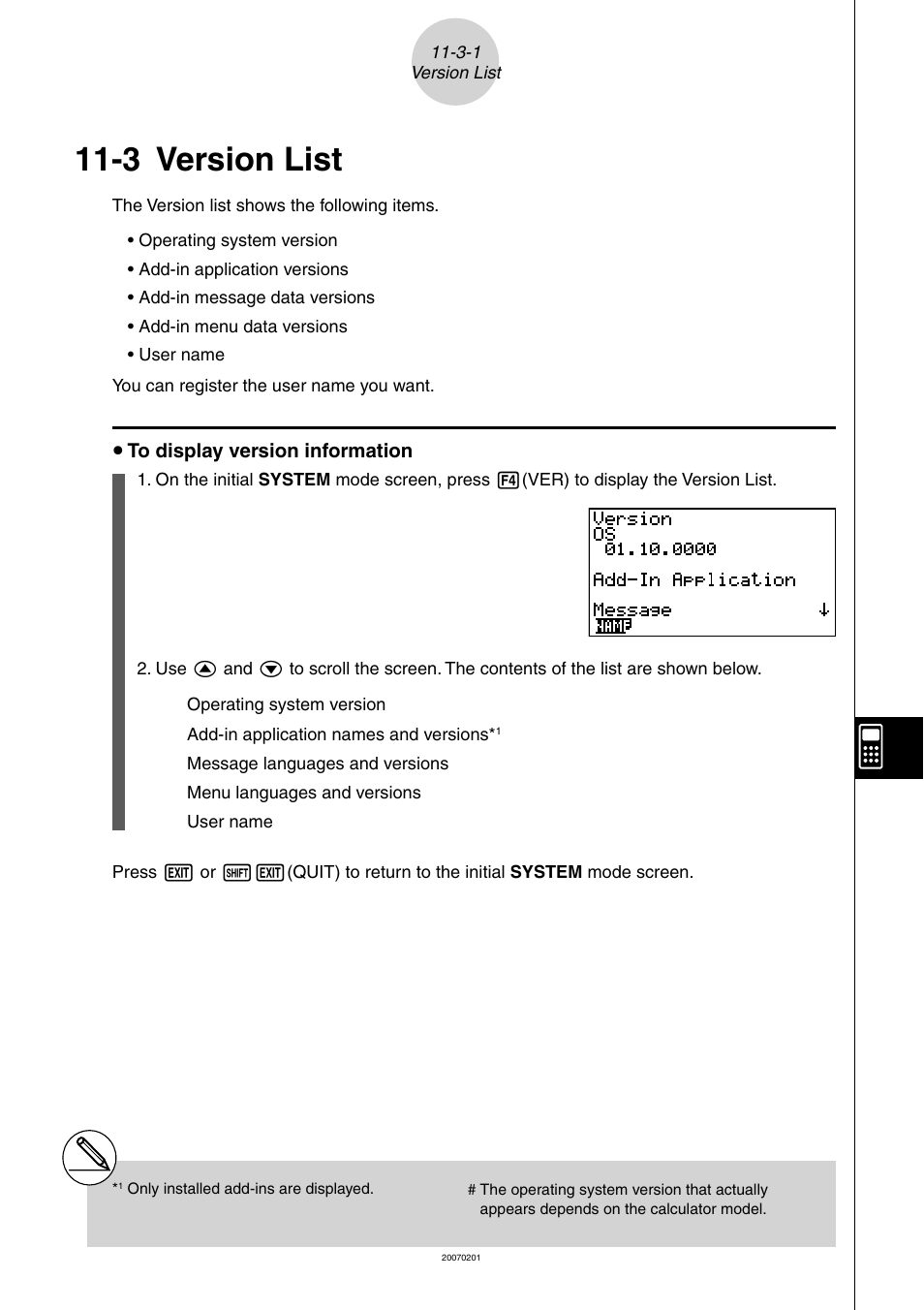 3 version list, Version, List | 3 version | Casio SERIES FX-9860G User Manual | Page 555 / 603