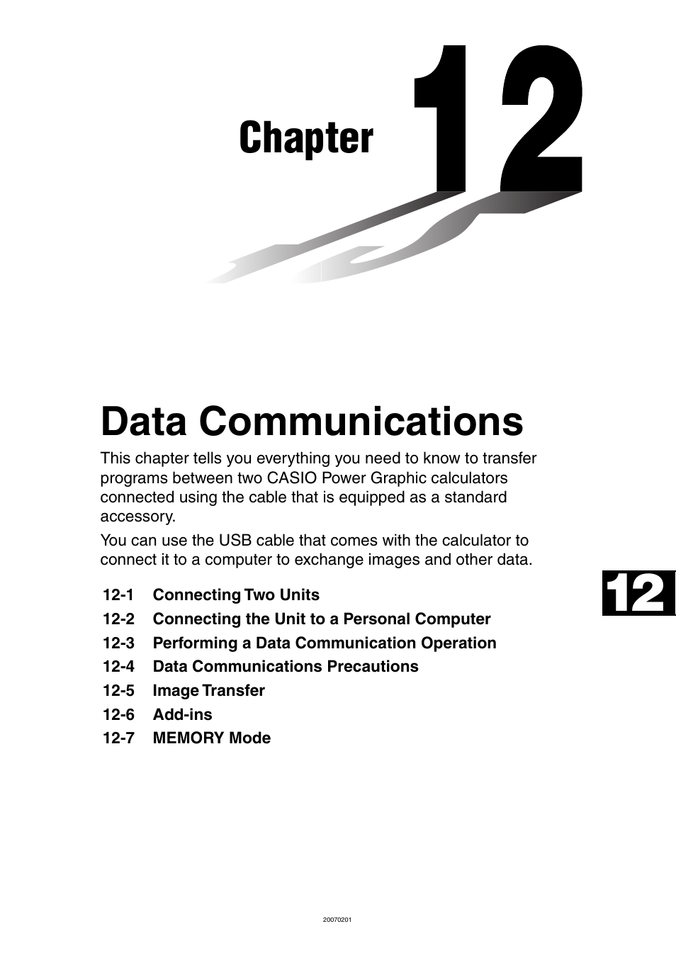 Chapter 12 data communications, Chapter, Data communications | Casio SERIES FX-9860G User Manual | Page 559 / 603