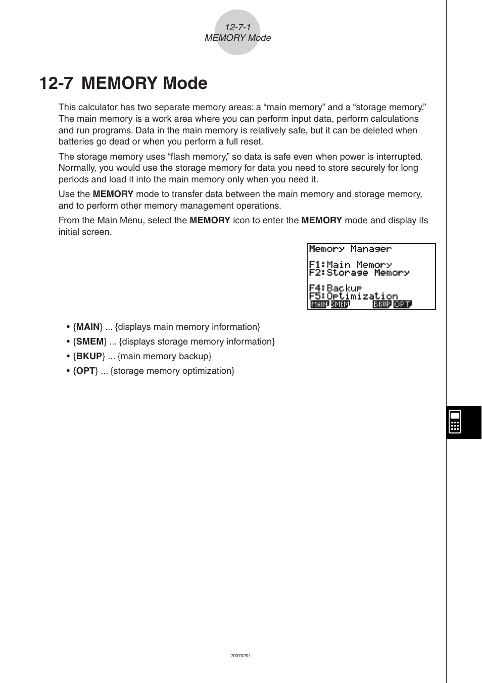 7 memory mode, Memory mode -7-1, 7 memory | Mode | Casio SERIES FX-9860G User Manual | Page 578 / 603