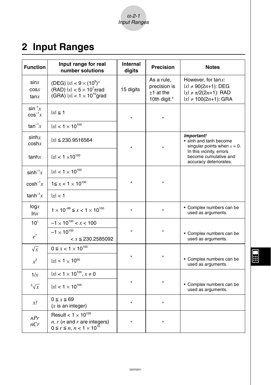 2 input ranges, 2 input, Ranges | Casio SERIES FX-9860G User Manual | Page 599 / 603