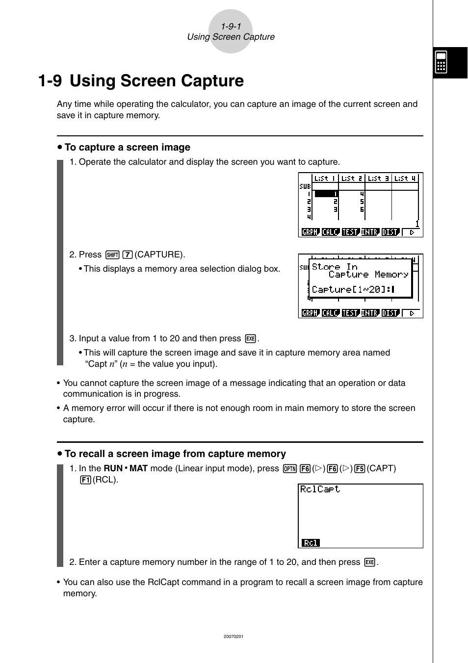 9 using screen capture, Using, Screen | Capture | Casio SERIES FX-9860G User Manual | Page 64 / 603