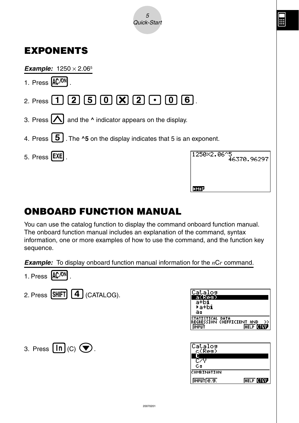 Exponents, Onboard function manual, Bcfa*c.ag | Casio SERIES FX-9860G User Manual | Page 7 / 603