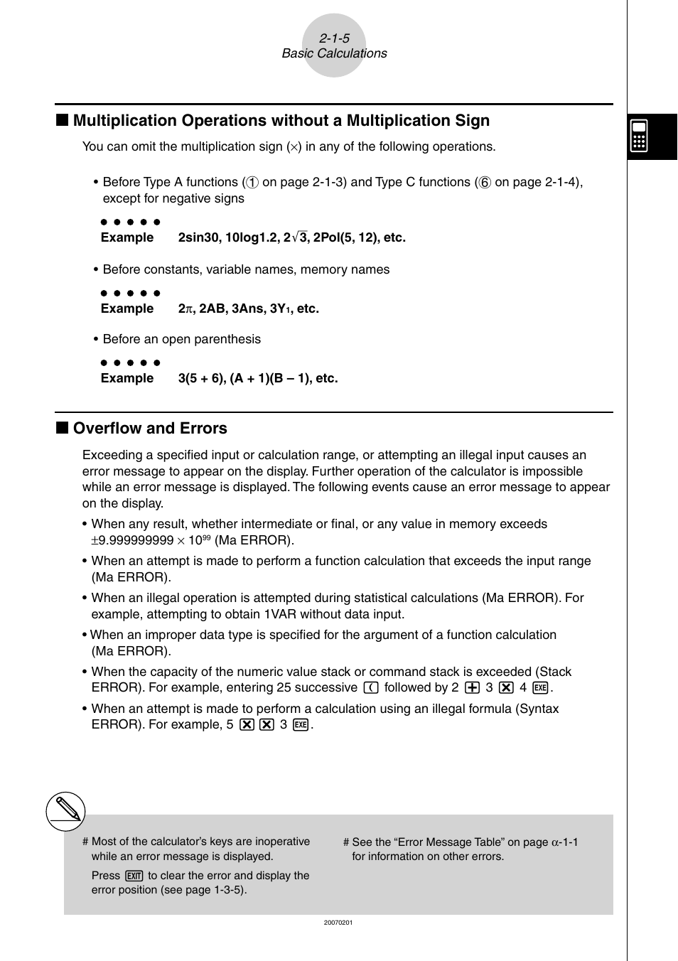 K overﬂ ow and errors | Casio SERIES FX-9860G User Manual | Page 72 / 603