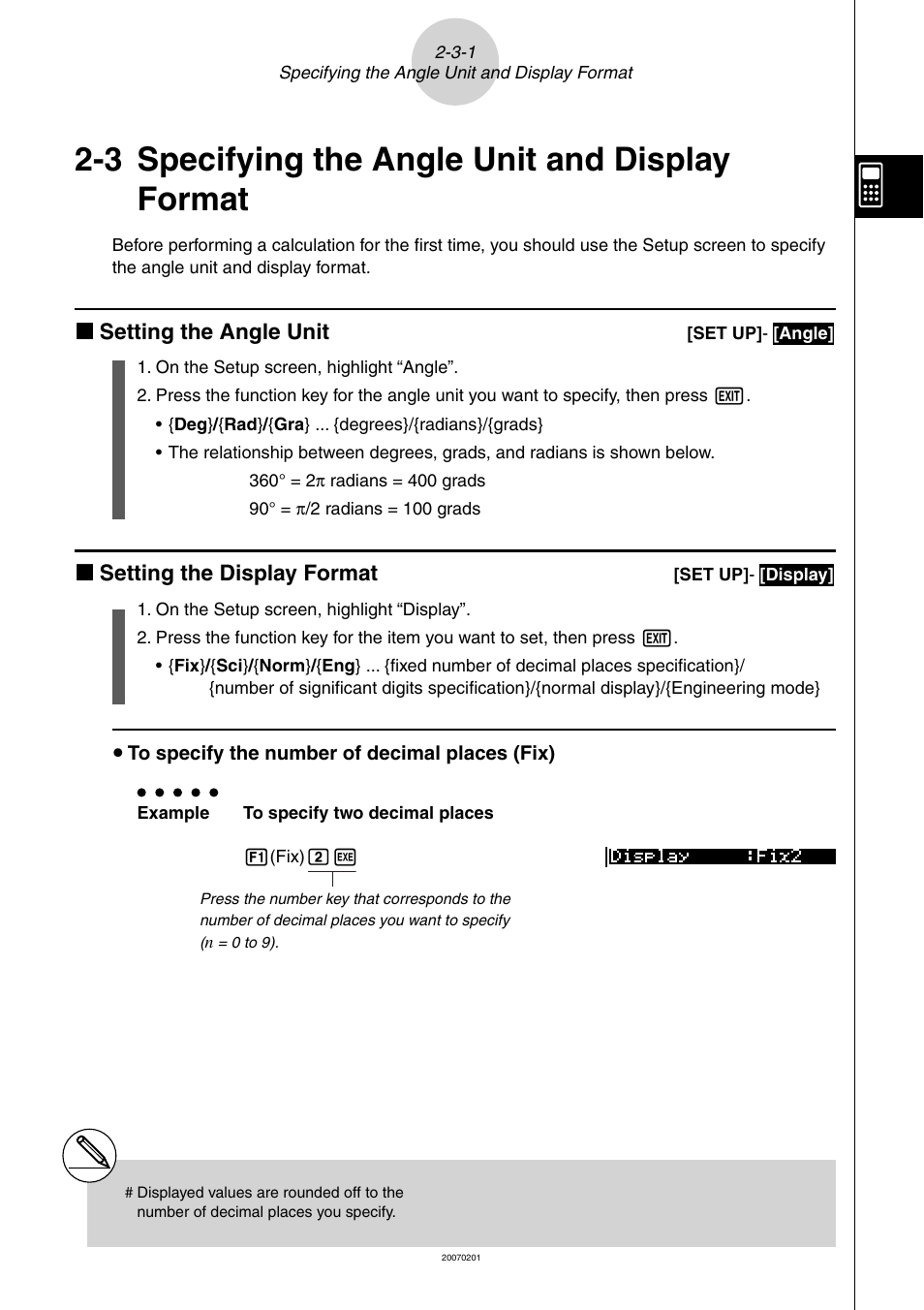 3 specifying the angle unit and display format, K setting the angle unit, K setting the display format | Casio SERIES FX-9860G User Manual | Page 82 / 603