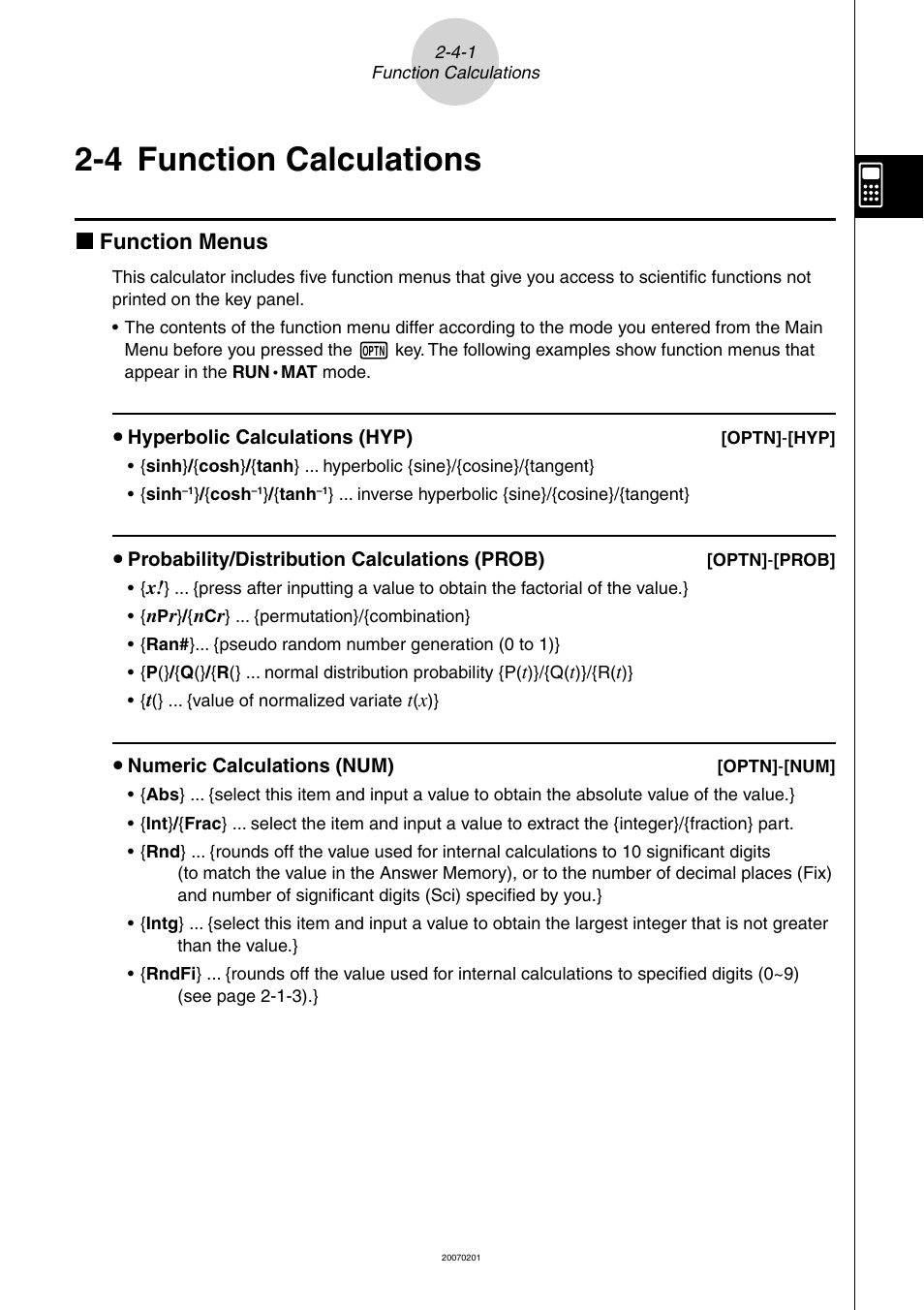 4 function calculations, Function, Calculations | 4 function, K function menus | Casio SERIES FX-9860G User Manual | Page 84 / 603