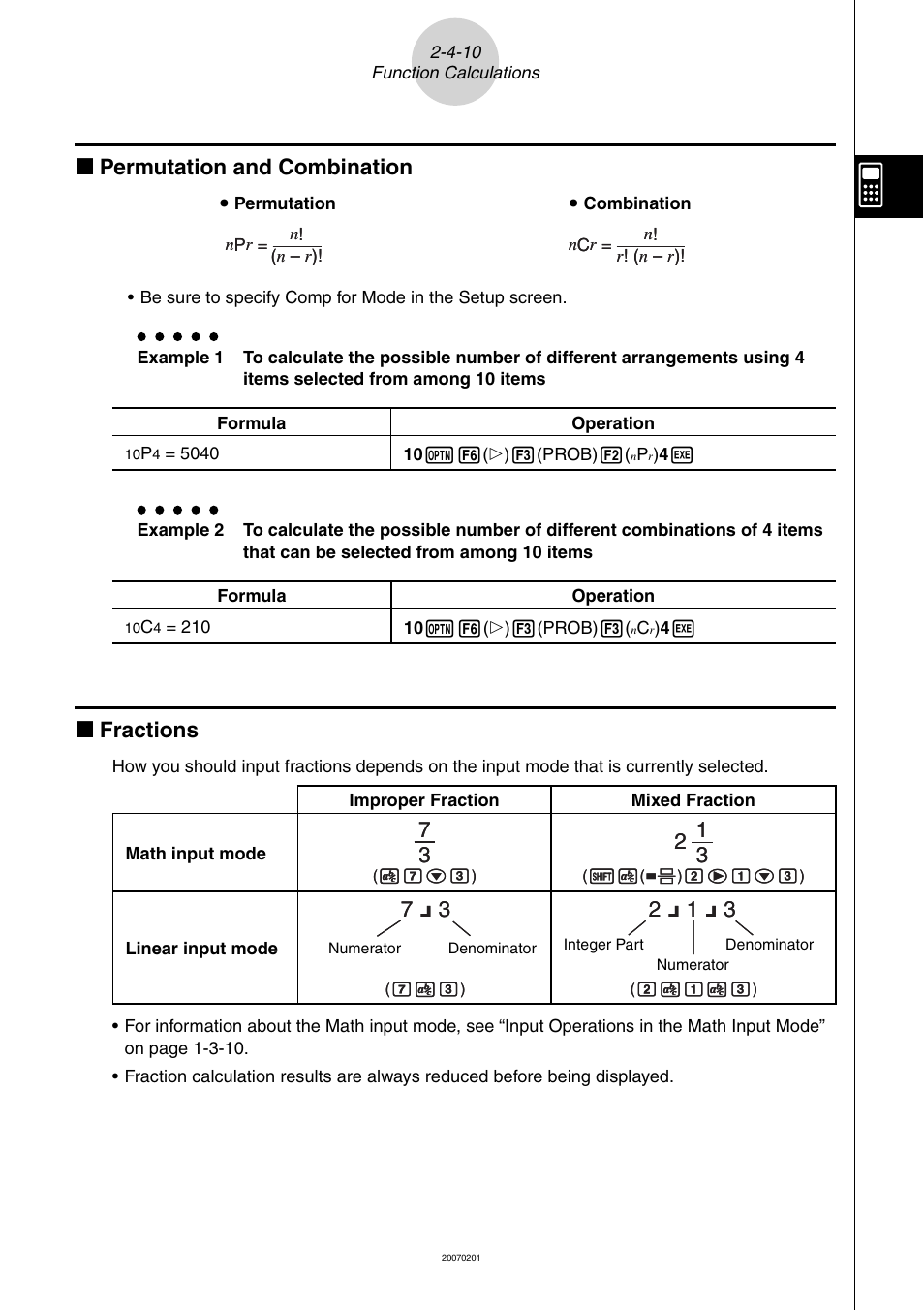K permutation and combination, K fractions | Casio SERIES FX-9860G User Manual | Page 93 / 603