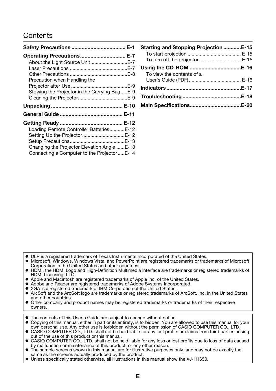 Casio XJ-H1600 User Manual | Page 2 / 26