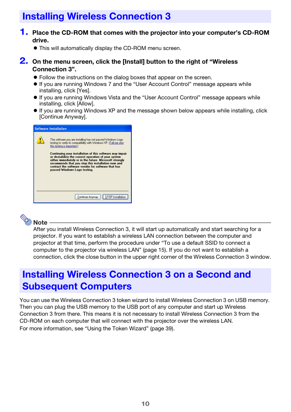 Installing wireless connection 3 | Casio XJ-ST155 User Manual | Page 10 / 47