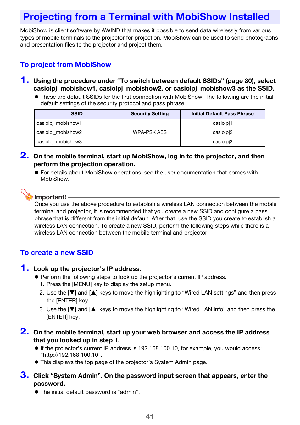 Projecting from a terminal with mobishow installed | Casio XJ-ST155 User Manual | Page 41 / 47