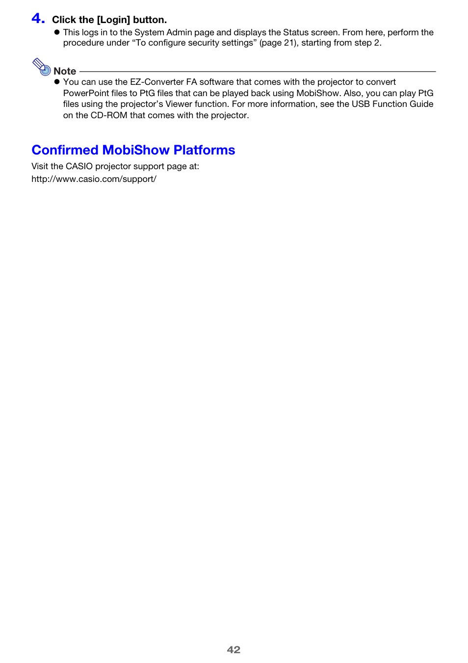 Confirmed mobishow platforms | Casio XJ-ST155 User Manual | Page 42 / 47