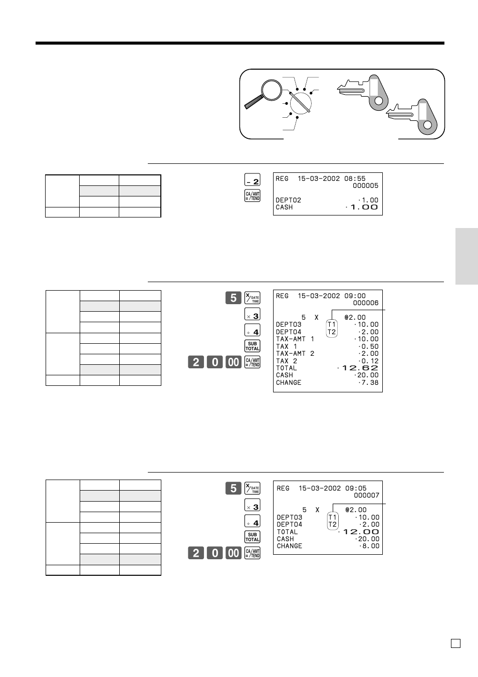 Basic operations and setups, Registering department keys by programming data, 5x ( ) s 20- a | Casio TE-100 User Manual | Page 27 / 88