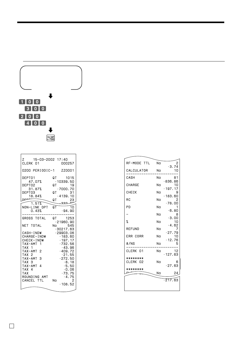 Convenient operations and setups, X mode, Z mode | Read, Reset, Mode switch, These items can be skipped by programming | Casio TE-100 User Manual | Page 76 / 88