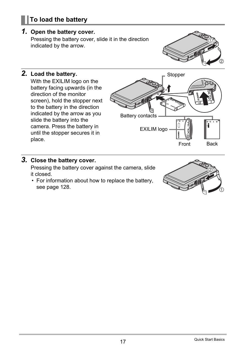 To load the battery | Casio EX-S5 User Manual | Page 17 / 148