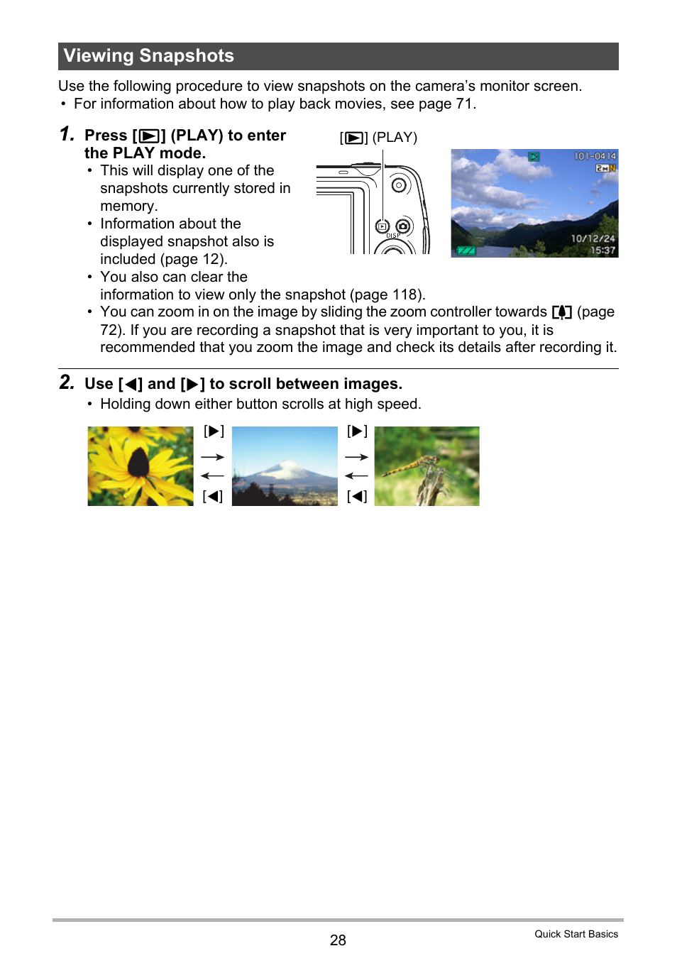 Viewing snapshots | Casio EX-S5 User Manual | Page 28 / 148