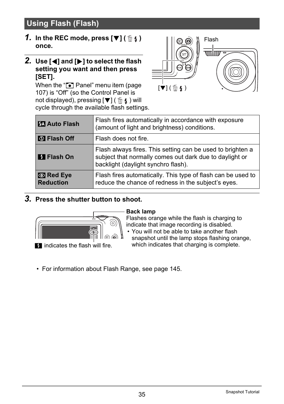 Using flash (flash) | Casio EX-S5 User Manual | Page 35 / 148