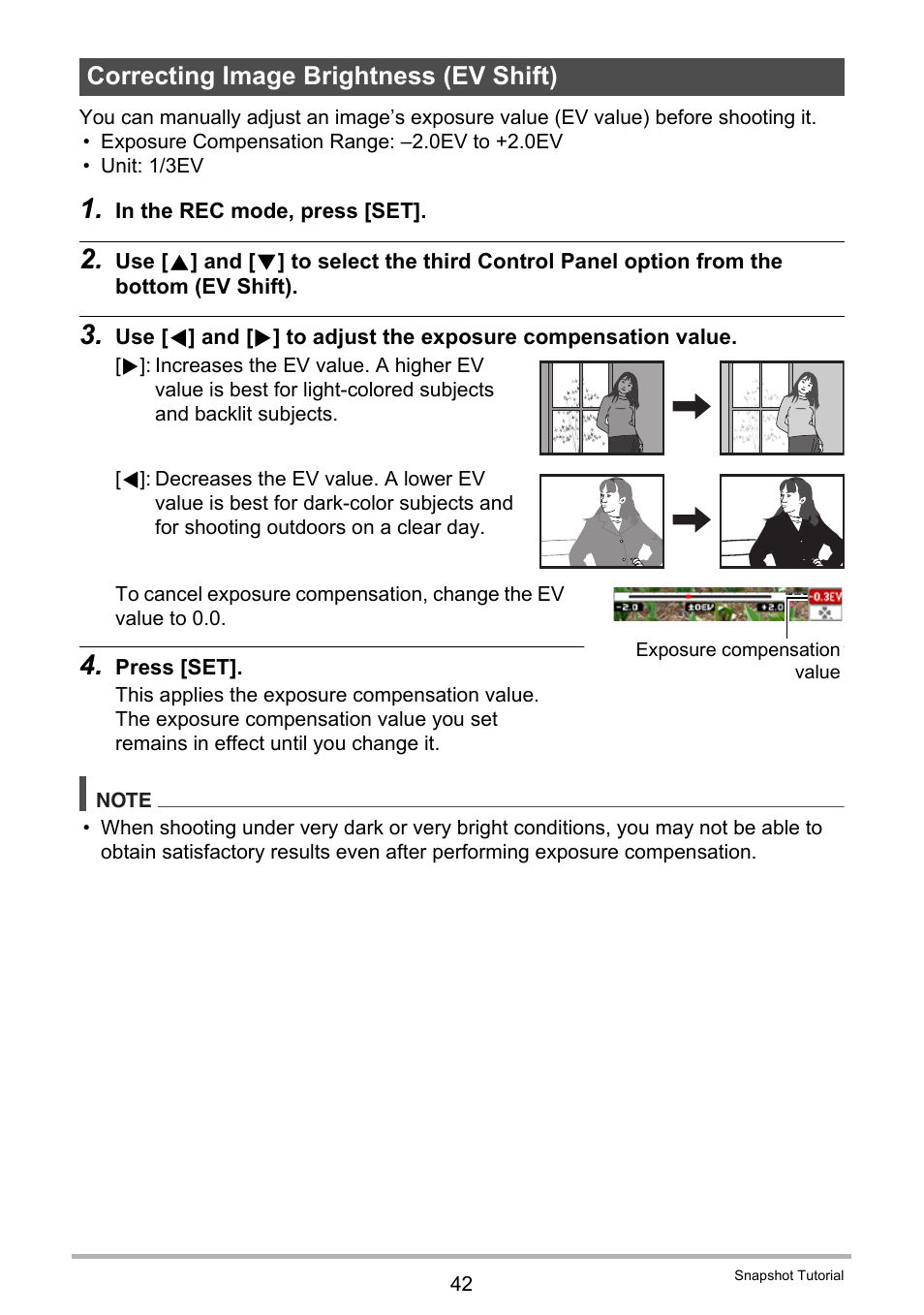 Correcting image brightness (ev shift) | Casio EX-S5 User Manual | Page 42 / 148