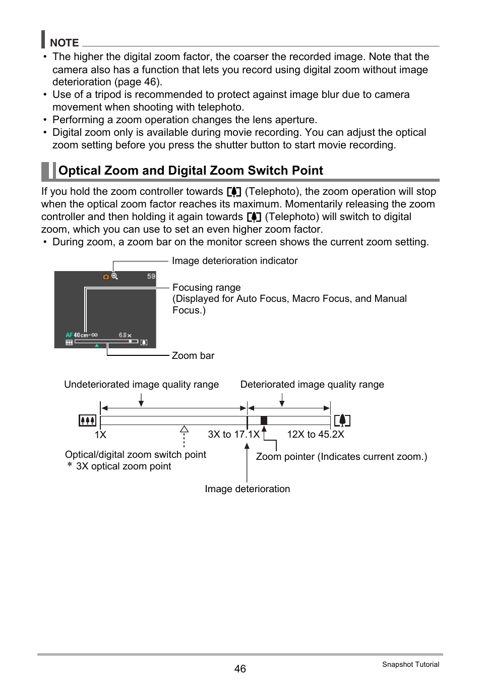 Optical zoom and digital zoom switch point | Casio EX-S5 User Manual | Page 46 / 148