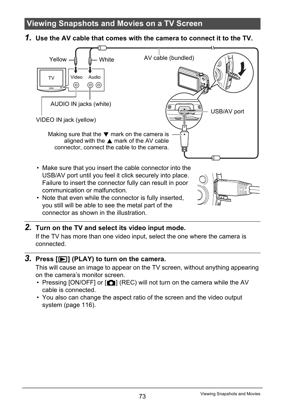 Viewing snapshots and movies on a tv screen | Casio EX-S5 User Manual | Page 73 / 148