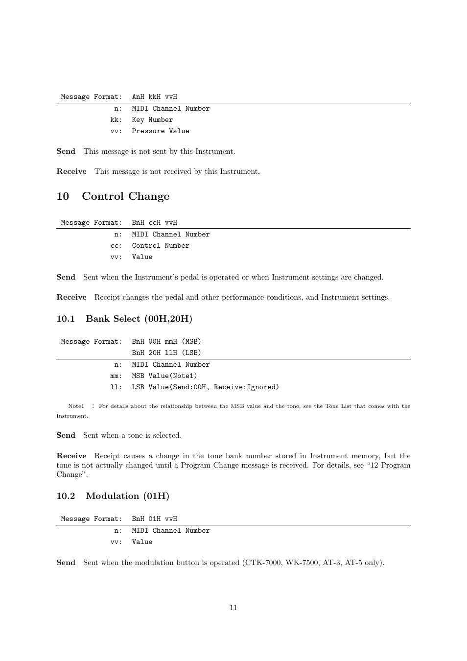 10 control change, 2 modulation (01h) | Casio CTK6000 User Manual | Page 11 / 77