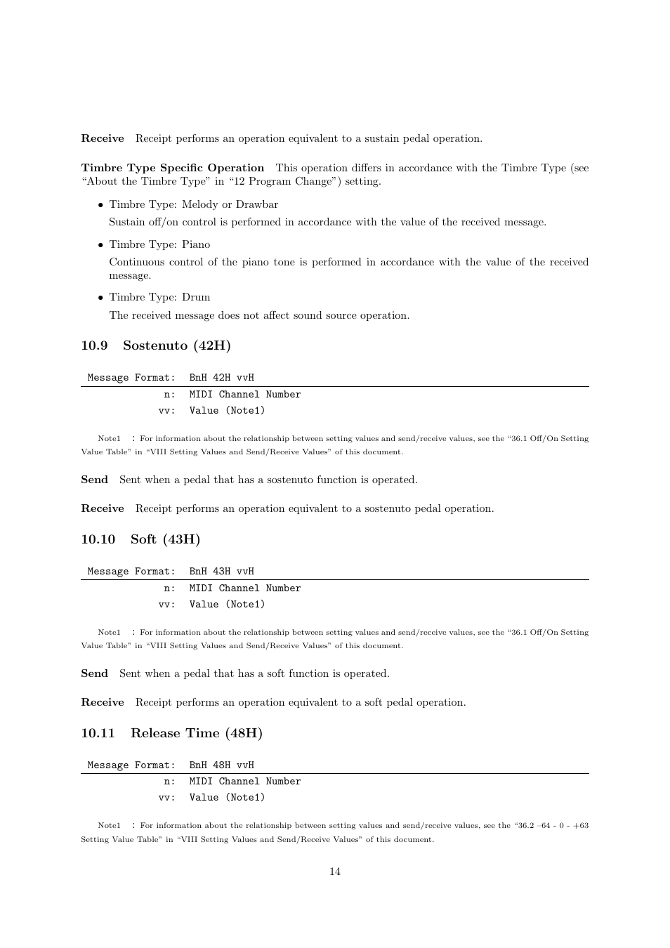 9 sostenuto (42h), 10 soft (43h), 11 release time (48h) | Casio CTK6000 User Manual | Page 14 / 77