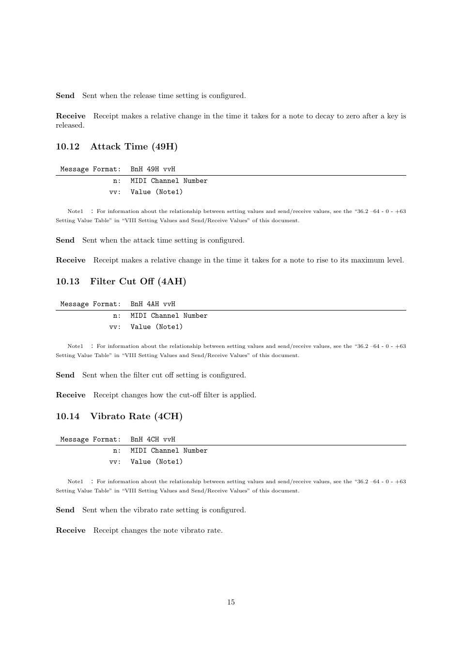 12 attack time (49h), 13 filter cut oﬀ (4ah), 14 vibrato rate (4ch) | Casio CTK6000 User Manual | Page 15 / 77