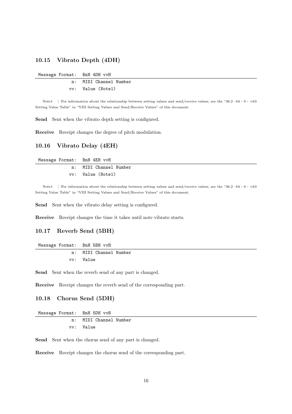 15 vibrato depth (4dh), 16 vibrato delay (4eh), 17 reverb send (5bh) | 18 chorus send (5dh) | Casio CTK6000 User Manual | Page 16 / 77