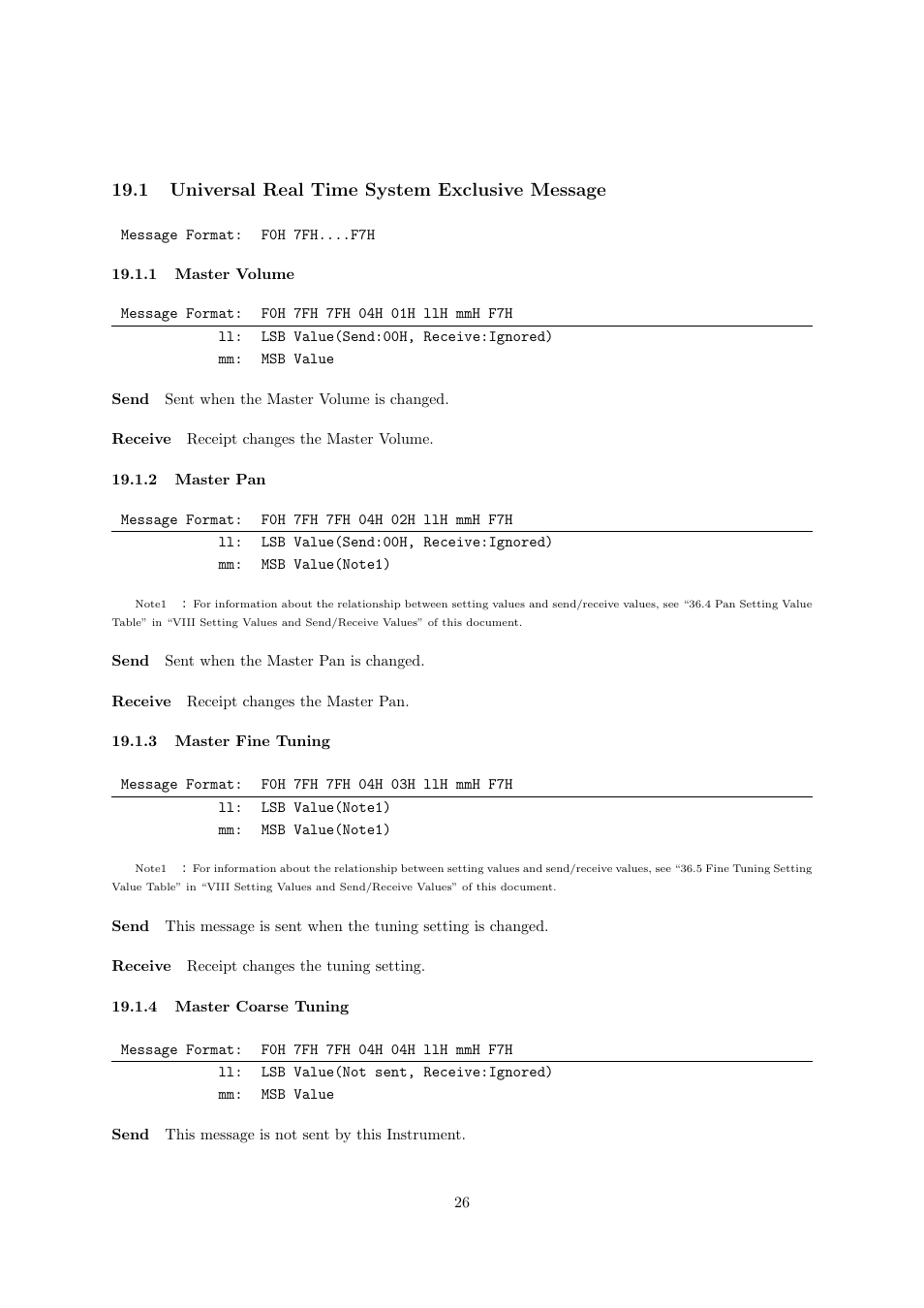 1 universal real time system exclusive message | Casio CTK6000 User Manual | Page 26 / 77