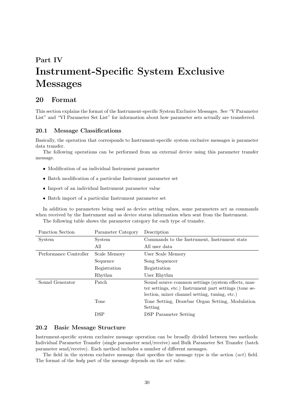 Instrument-speciﬁc system exclusive messages, Part iv, 20 format | Casio CTK6000 User Manual | Page 30 / 77