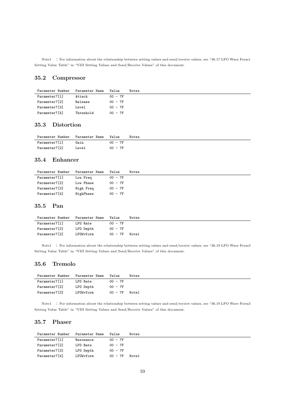 2 compressor, 3 distortion, 4 enhancer | 5 pan, 6 tremolo, 7 phaser | Casio CTK6000 User Manual | Page 59 / 77