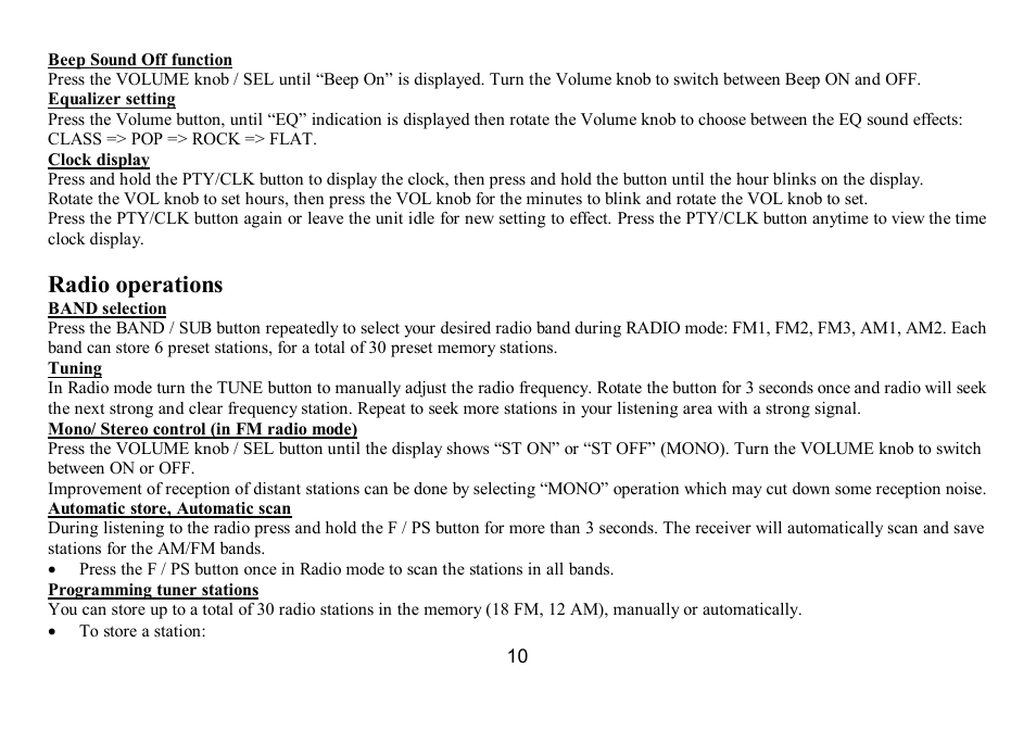 Radio operations | Hyundai H-CDM8035 User Manual | Page 10 / 45