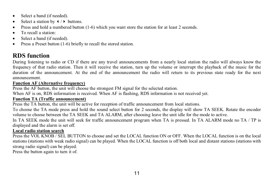 Rds function | Hyundai H-CDM8035 User Manual | Page 11 / 45