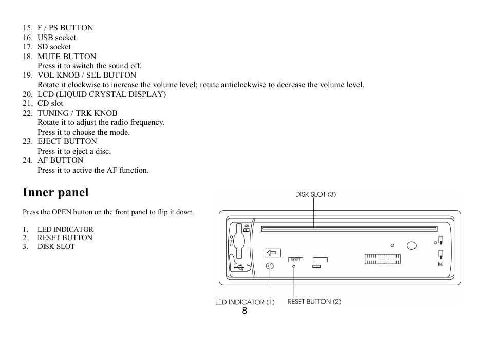 Inner panel | Hyundai H-CDM8035 User Manual | Page 8 / 45