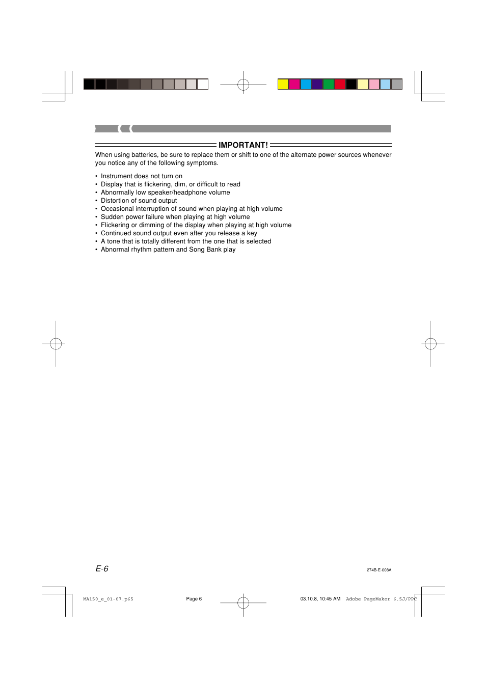 Important | Casio MA-150 User Manual | Page 8 / 43