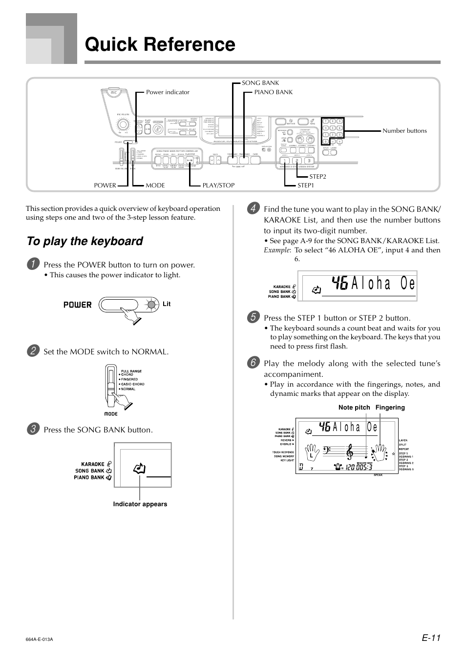Quick reference | Casio LK300TV User Manual | Page 13 / 74